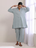 trueBrowns Eggshell Blue Dobby Relaxed Fit Co-Ord Set