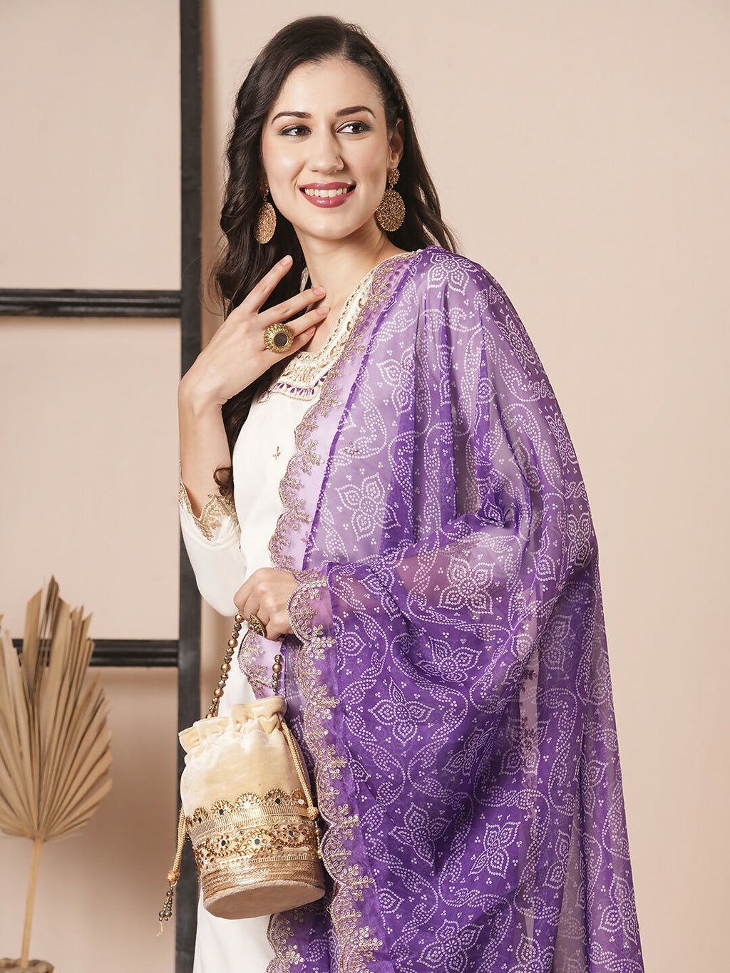 Off White Roman Silk Embroidery Work, Printed Kurta Set - Riya