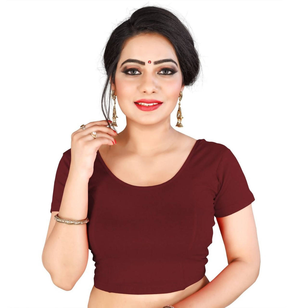 Vamika Brown Lycra Plain Blouse