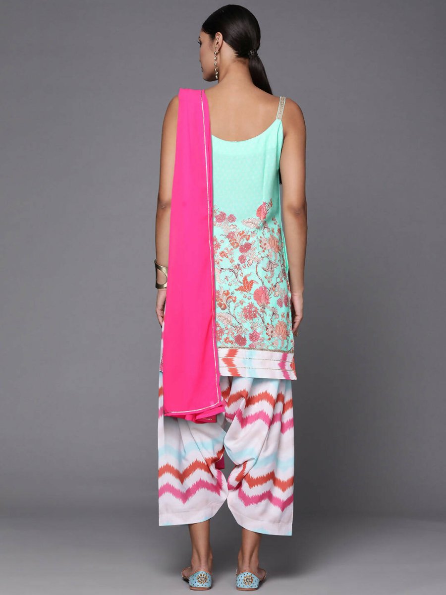 Ahalyaa Women Blue Floral Printed Kurta with Patiala & With Dupatta
