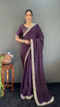 Vastranavya Purple Georgette Silk Swarovski & Heavy Lace Work Ready to Wear Saree