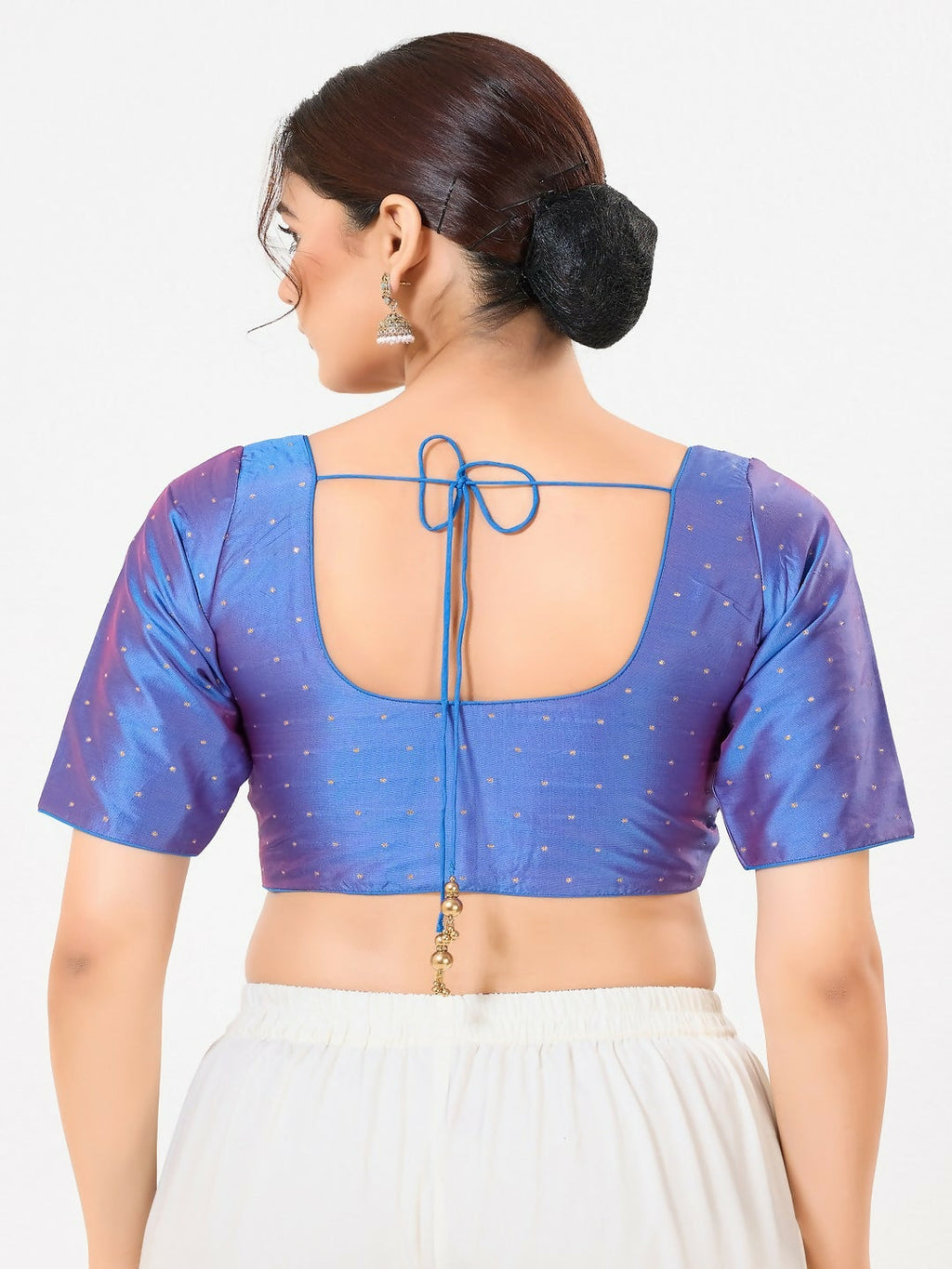 Joban Fashion 2t Blue Taffeta Silk Elbow Sleeveless Front Open Blouse