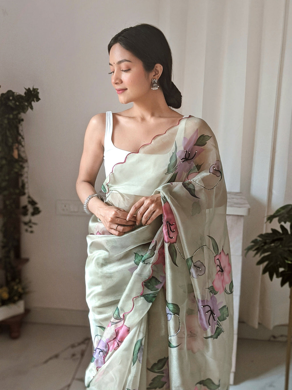Vamsee Pinki Khatali Green Organza Saree