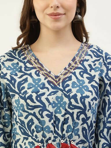 FIORRA Women's Printed Pure Cotton Kaftan Kurta - Blue