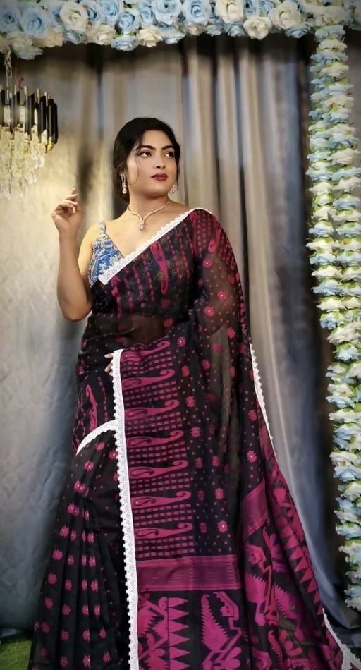 Exclusive Collection Beautiful Black Jaal Jamdani Saree