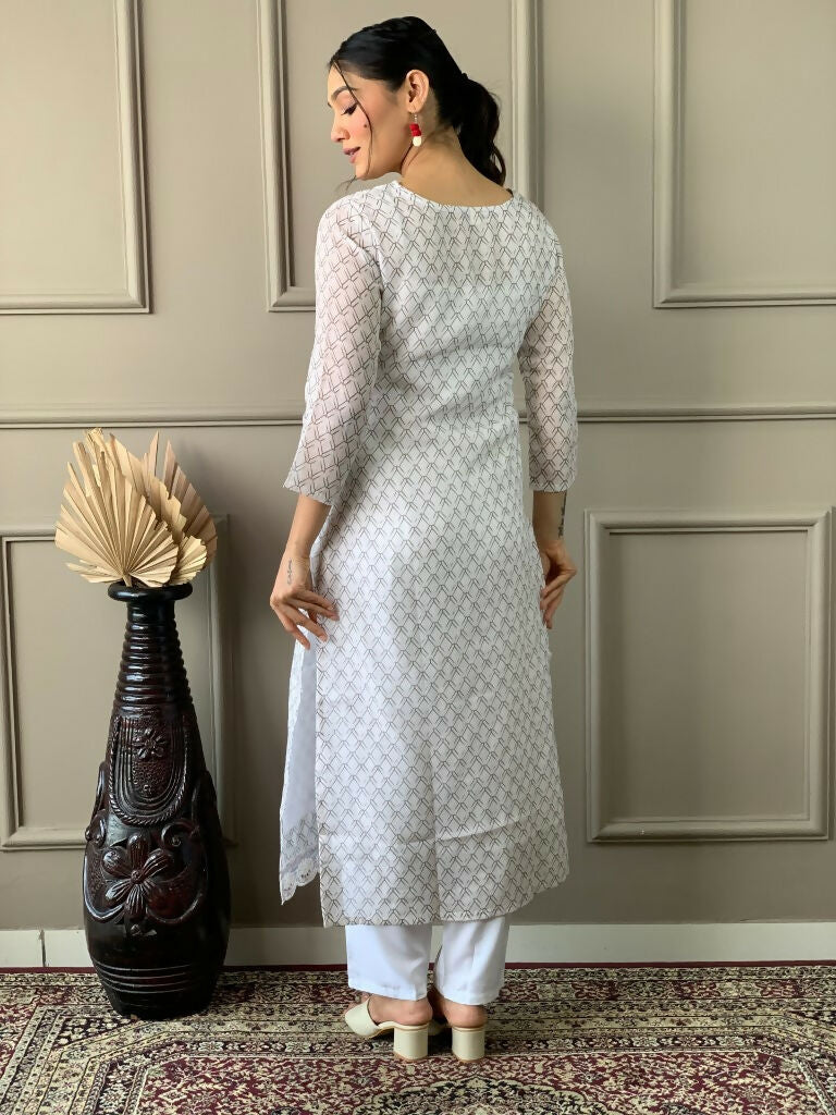 Partywear Designer Linen Cotton with cotton lining Offwhite Stitched Suit With Dupatta - Tanisha