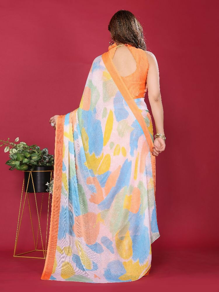 PR Fashion Orange Moss Chiffon Printed Saree