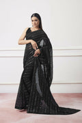 Black Georgette Sequance,Thread Embroidery Work Saree with Unstitched Blouse - Vandini