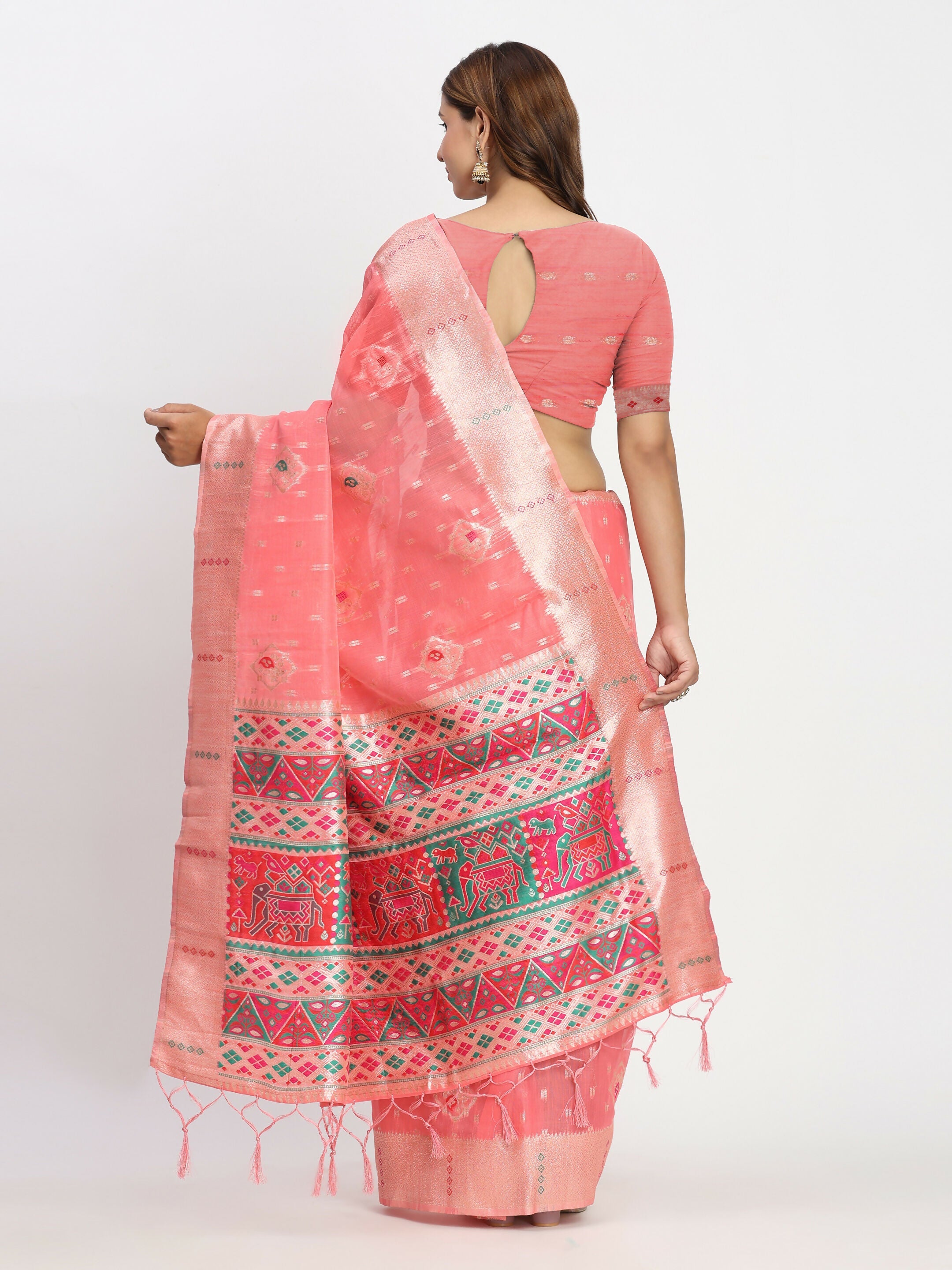 Shree Shyam Fashion Linen Cotton Peach Saree