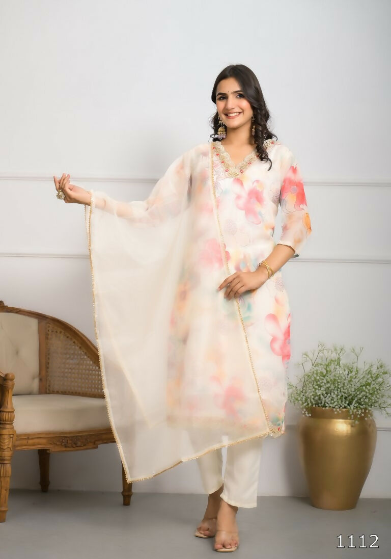 Festive Wear Ethnic Off White Premium Organza Stitched Suit With Dupatta - Tanisha