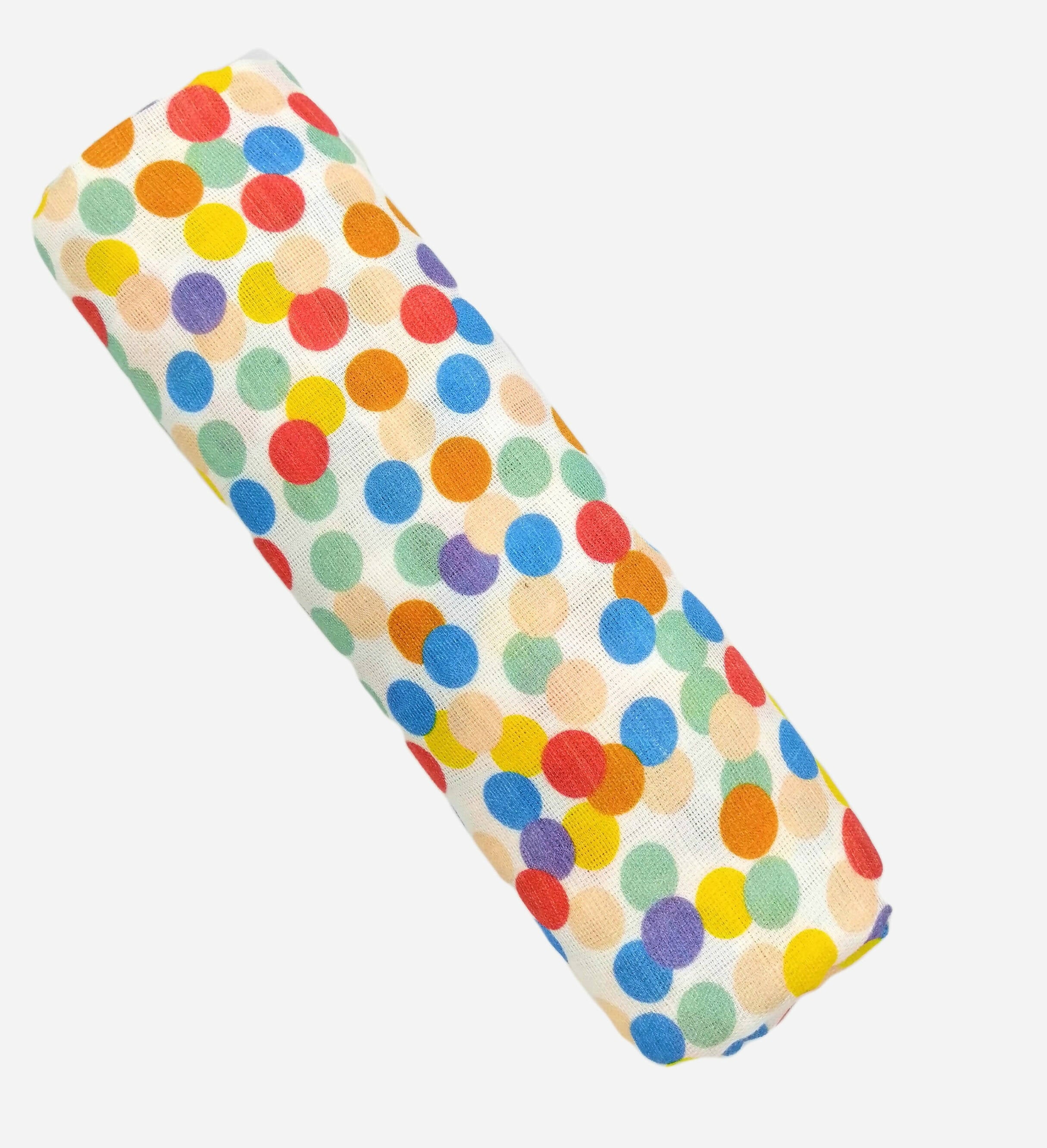 Kindermum Organic Cotton Muslin Swaddle Blanket 110 Cm X 110 Cm - Set Of 2 - Colorful Polka And Bear