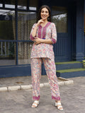 Pink Rayon abstract & Floral Printed Top with Matching Bottom - Eesha