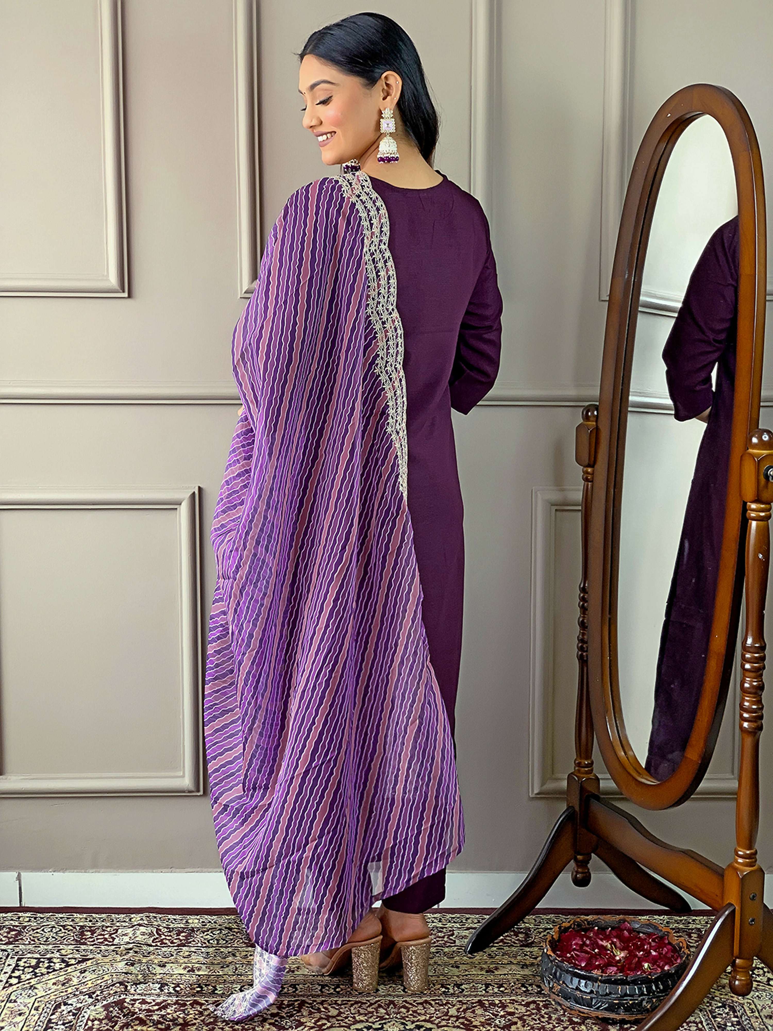 Partywear Designer Viscose Silk Wine Stitched Suit With Dupatta - Tanisha