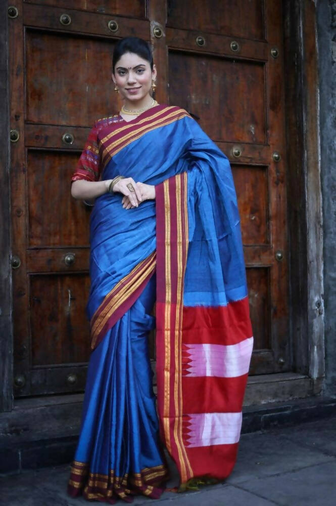 Very Much Indian Handloom Cotton Viscose Ilkal Saree - Royal Blue