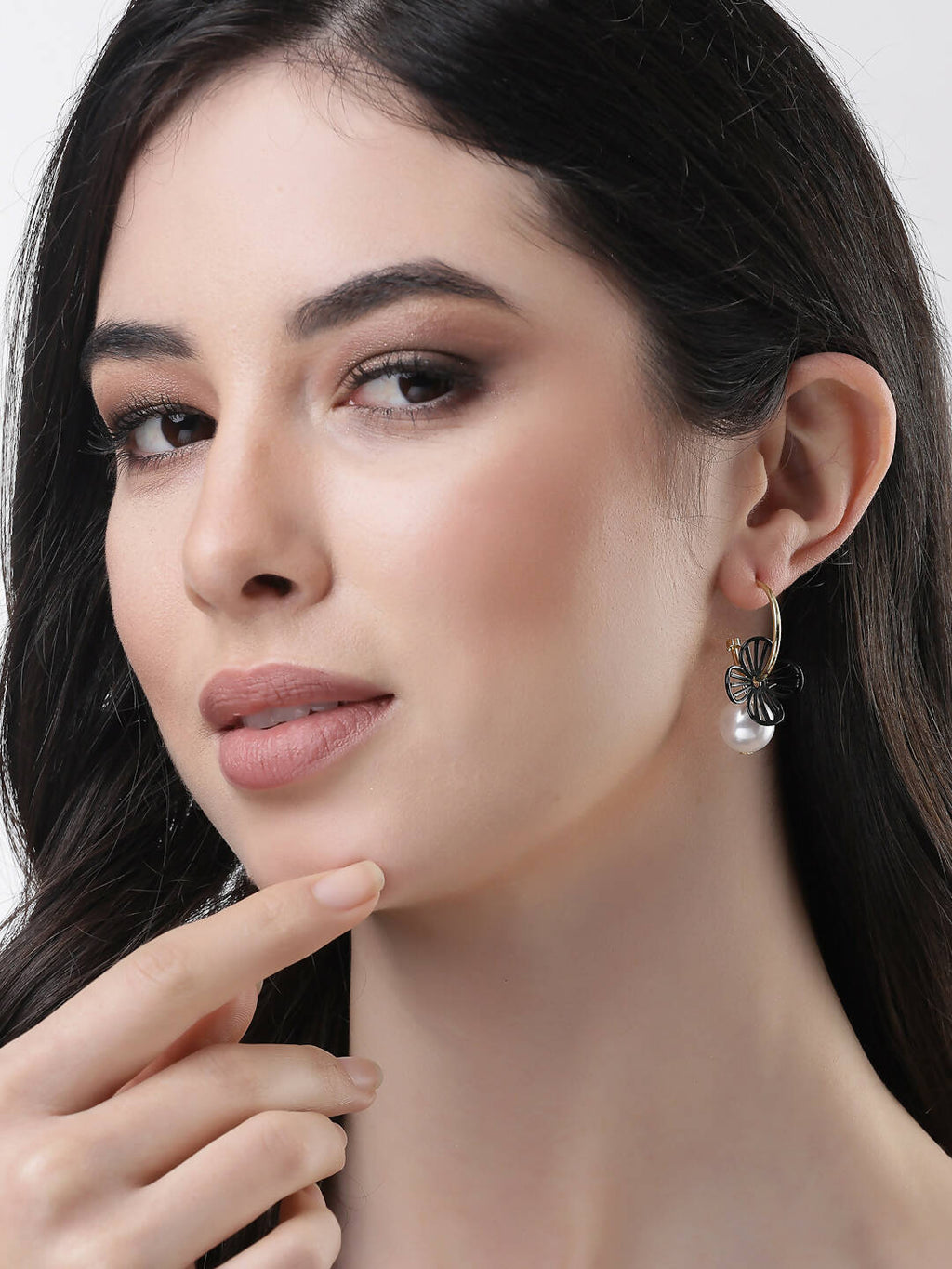 NVR Women Gold-Toned Teardrop Shaped Drop Earrings