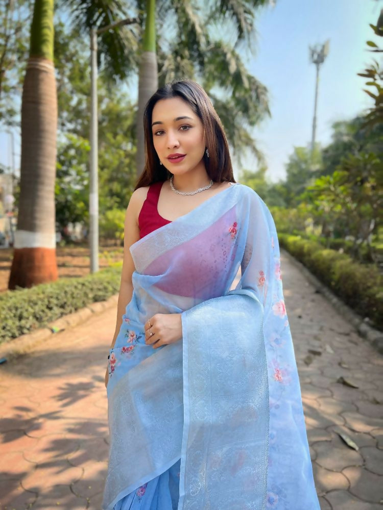 Vamsee Mehar Sky Organza Saree