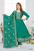 Joban Fashion Chinon Silk Rama Green Color Kurta Set