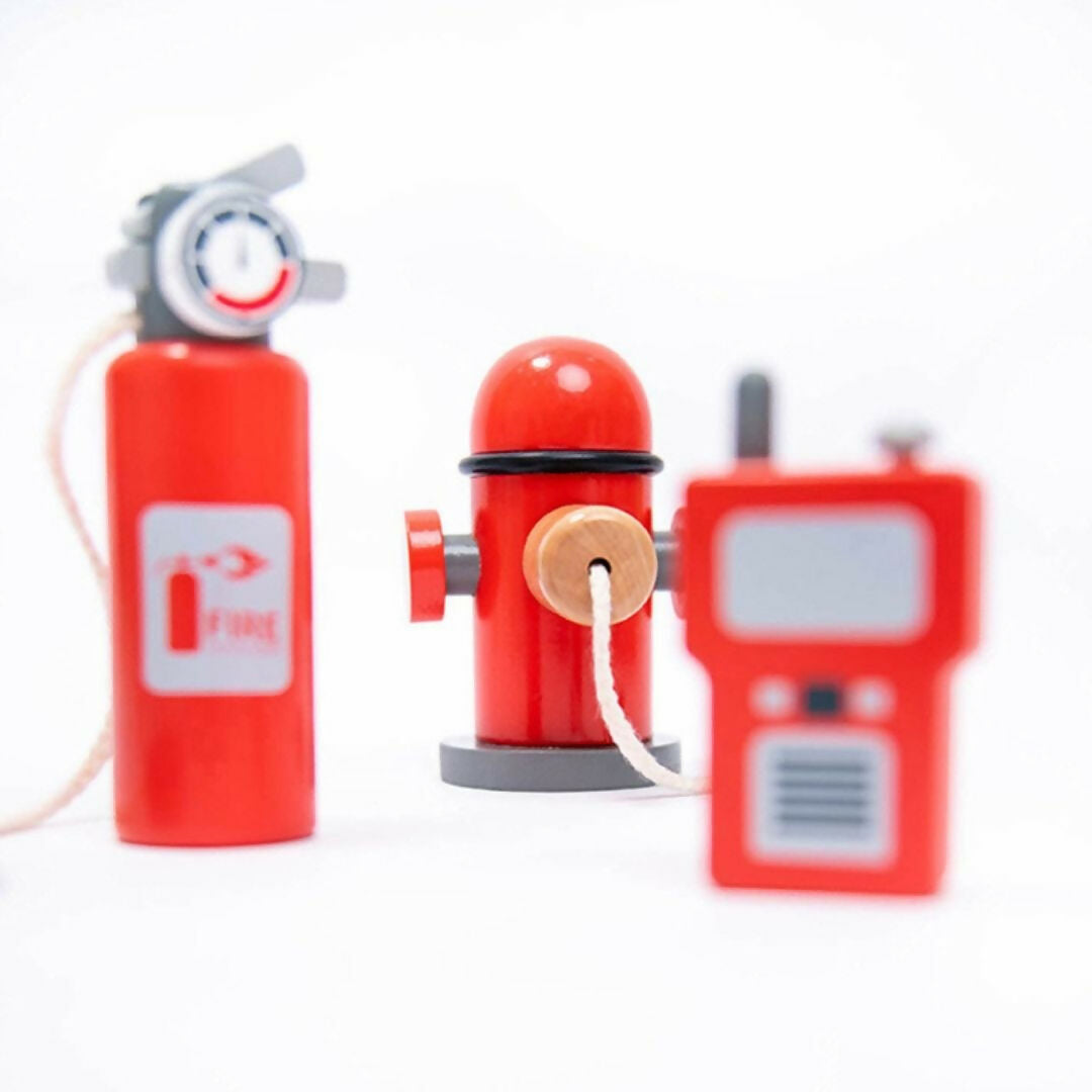 Nesta Toys Wooden Firefighter Pretend Play Toy with Fireman Costume Kit (14 Pcs)