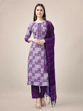 Jyoti Fashion Women's Purple Rayon Print with Embroidery & Fancy Lace Work Kurta with Trouser & Dupatta