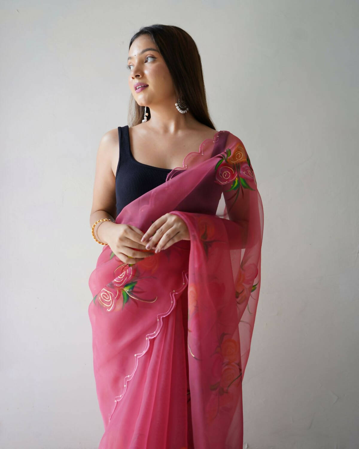 Vamsee Pink Organza Saree