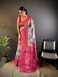 Joban Fashion Pink Floral Motifs Banarasi Silk Sarees