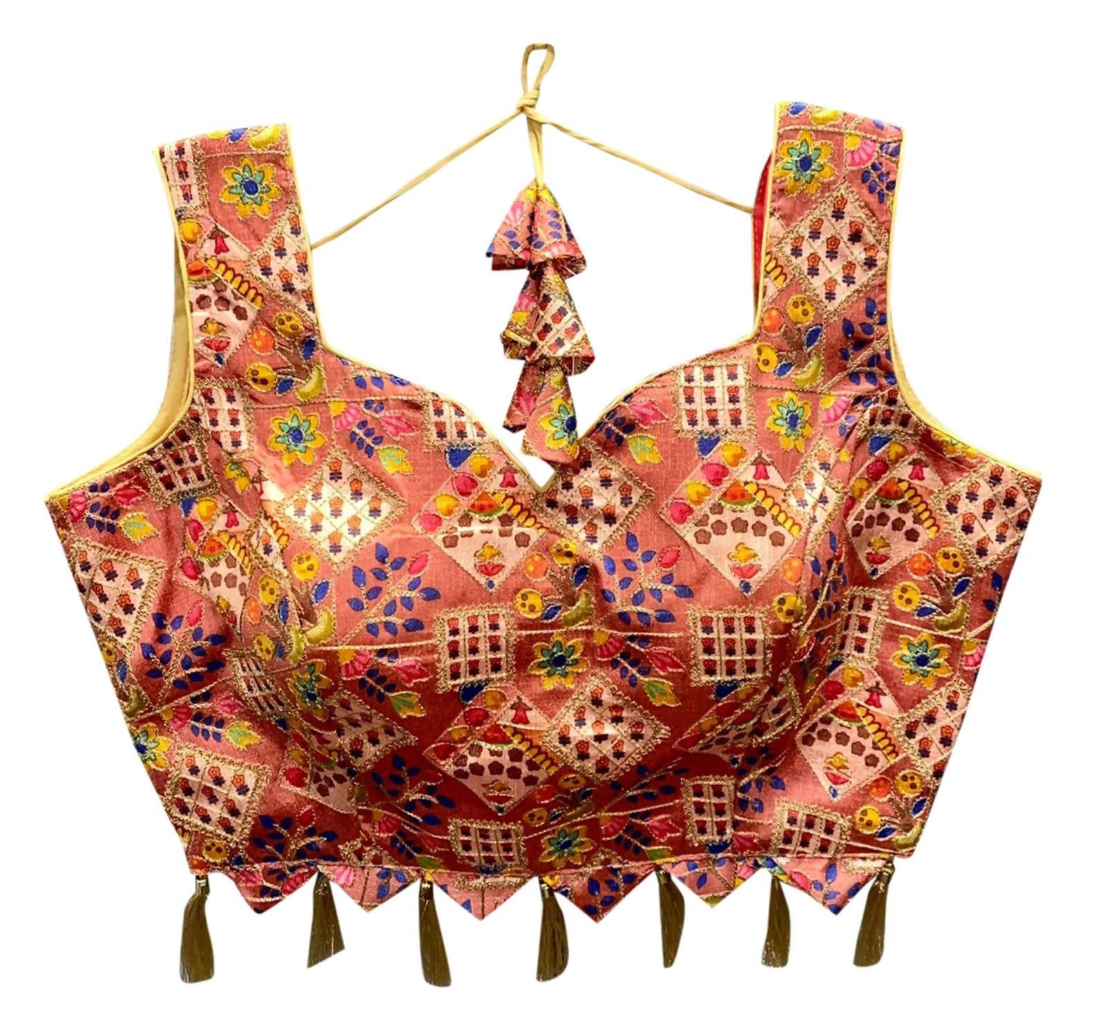 Vamika Peach Banglori Silk Digital Print And Embroidery Blouse