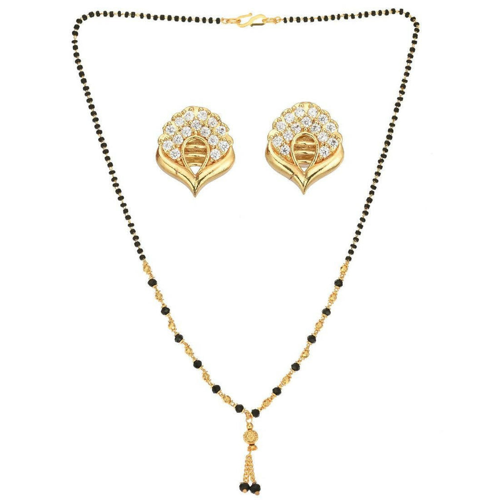 AanyaCentric Gold-Polished Short Mangalsutra Set with Earrings