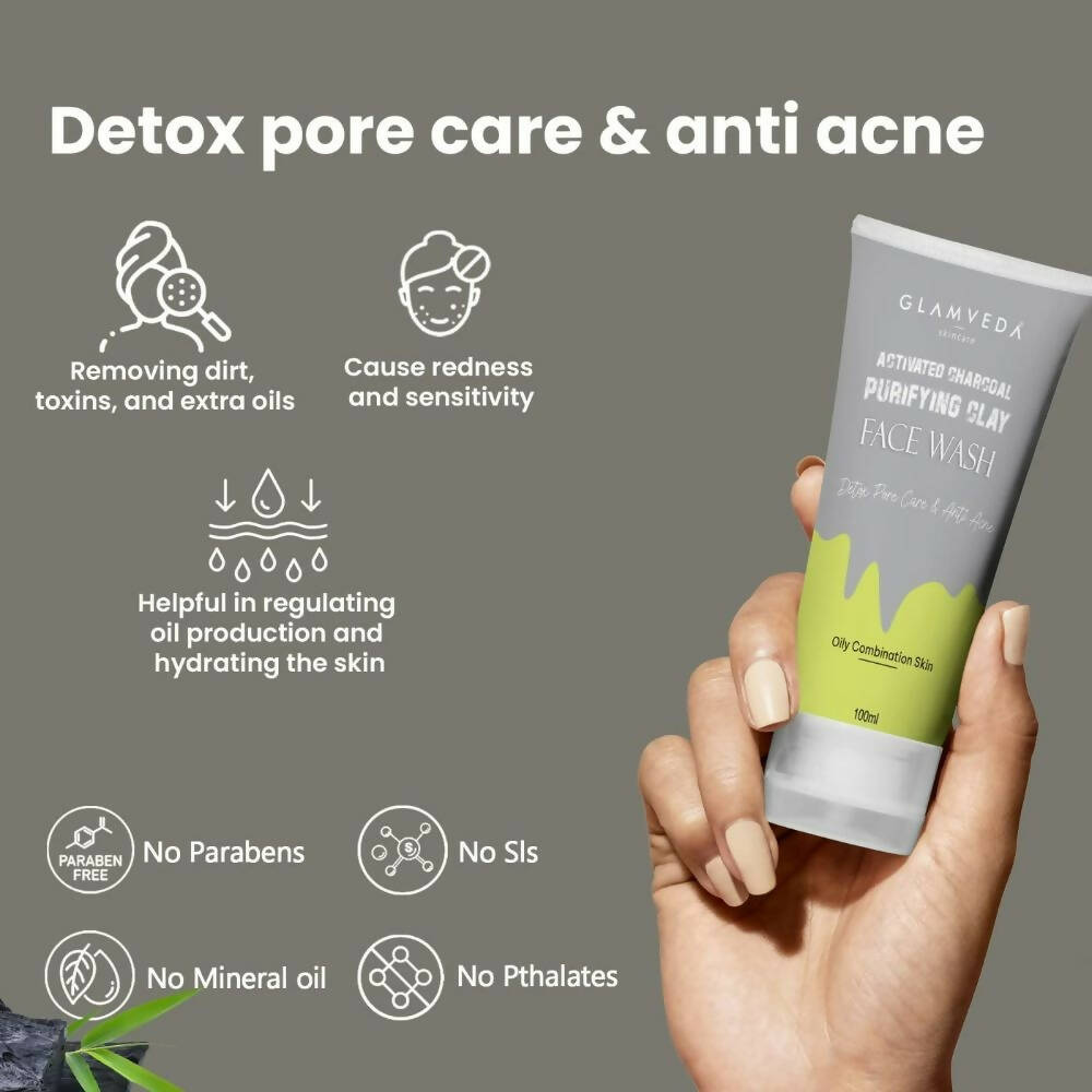 Glamveda Men Activated Charcoal Clay Detox & Anti Acne Face Wash