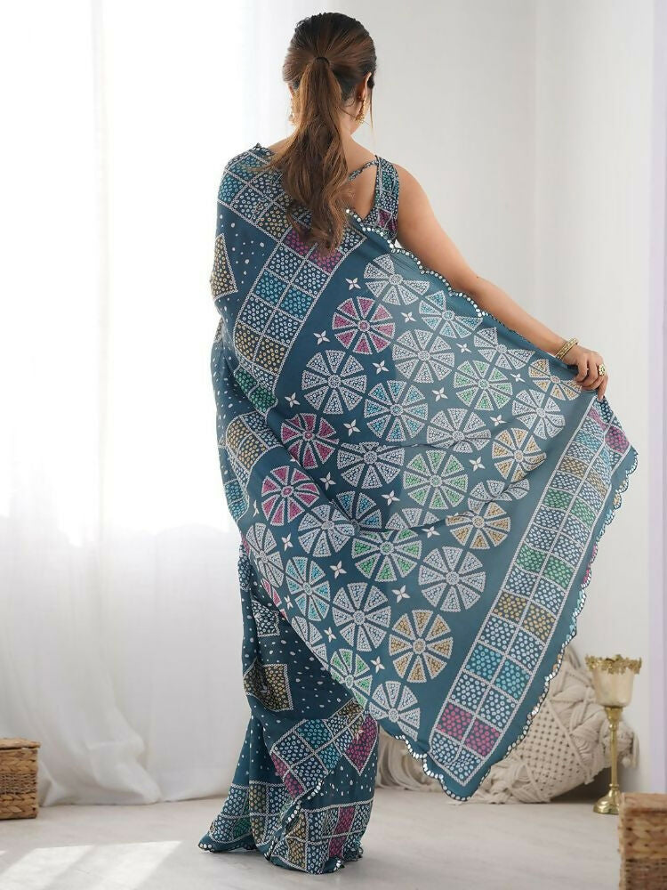 PR Fashion Moppich Georgette Digital Print With Mirror Work Saree