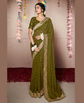 Green Georgette Foil Printed Saree With Unstitched Blouse Piece - Nitya