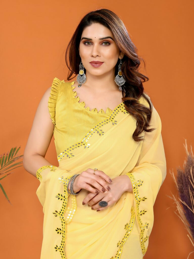 Partywear Designer Yellow Georgette Fancy Saree - Starwalk