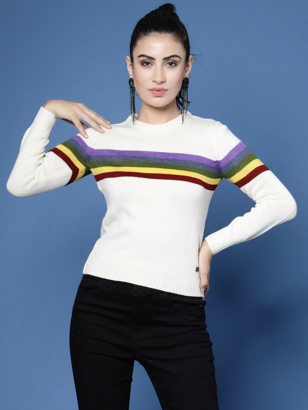 Women Winter White Acrylic Sweater - Wool Trees