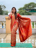 PR Fashion Red Soft Kanjivaram Silk With Zari Weaving Meenakari Design Saree