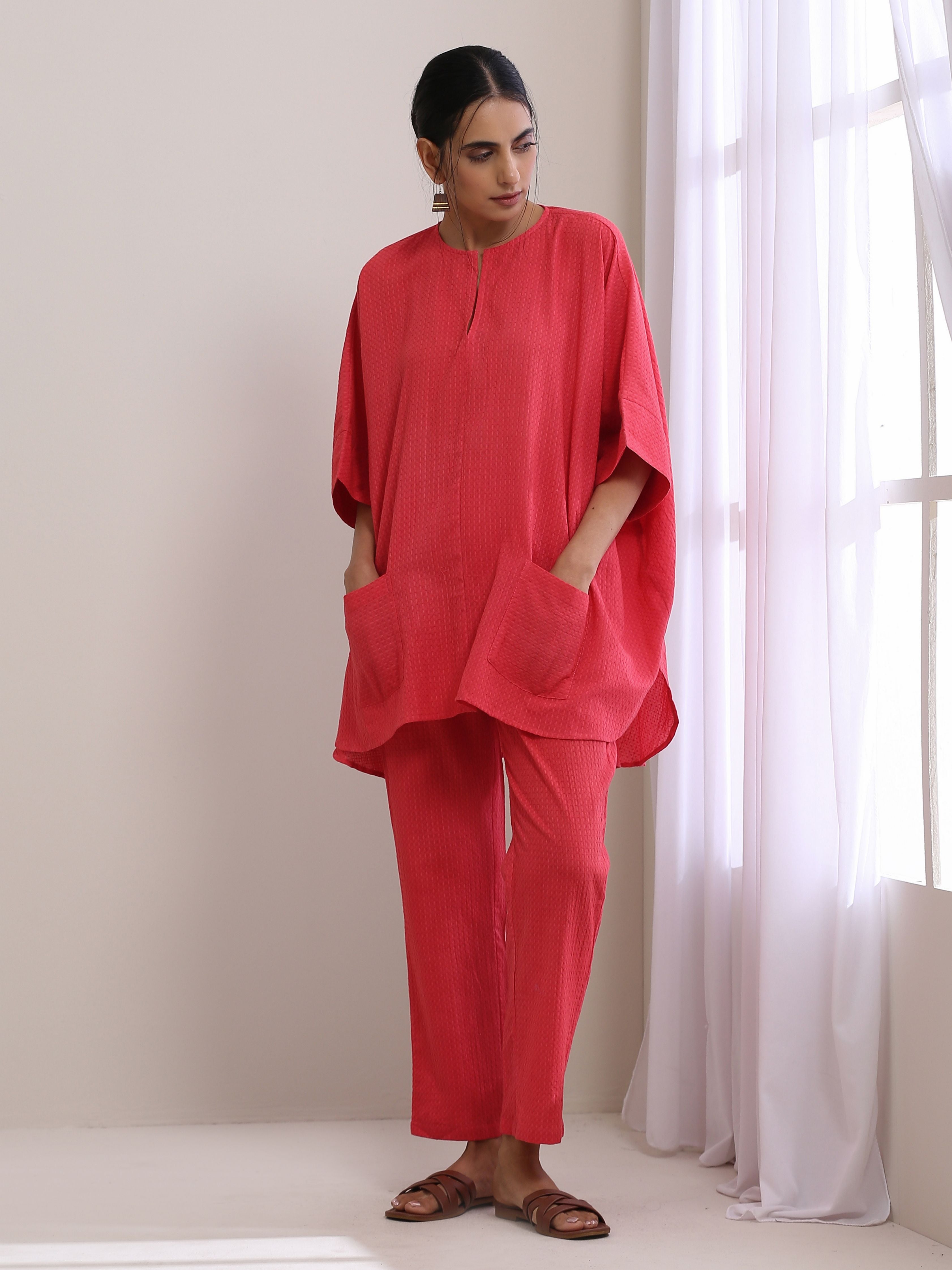 trueBrowns Bright Pink Dobby Boxy Fit High Low Co-Ord Set