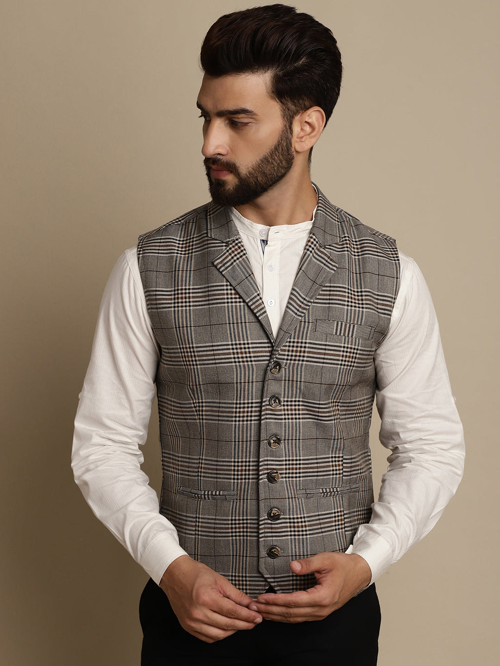 Even Apparels Men's Brown Waistcoat with Notched Lapel