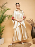 InWeave Women's Beige Red Brocade Boho Satin Top W Palazzo Set