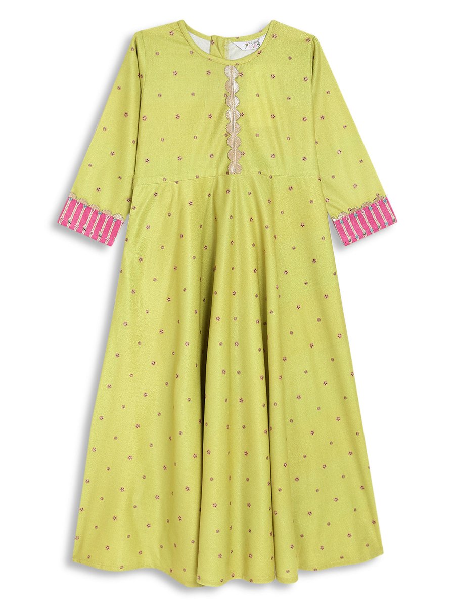 Ahalyaa Girls Printed A-Line Velvet Maxi Kids Ethnic Dress