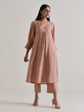 trueBrowns Beige Foil Puff Sleeve Kurta Set