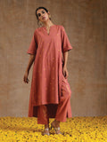 trueBrowns Blush Gold Cotton Relaxed High-Low Kurta Set