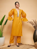 InWeave Women's Mustard Organza Sleeve Kurta Set
