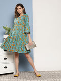 InWeave Women's Blue Mustard Print Short Dress