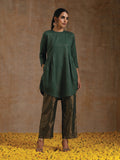 trueBrowns Dark Green Gold Cotton Side Gather Co-Ord Set