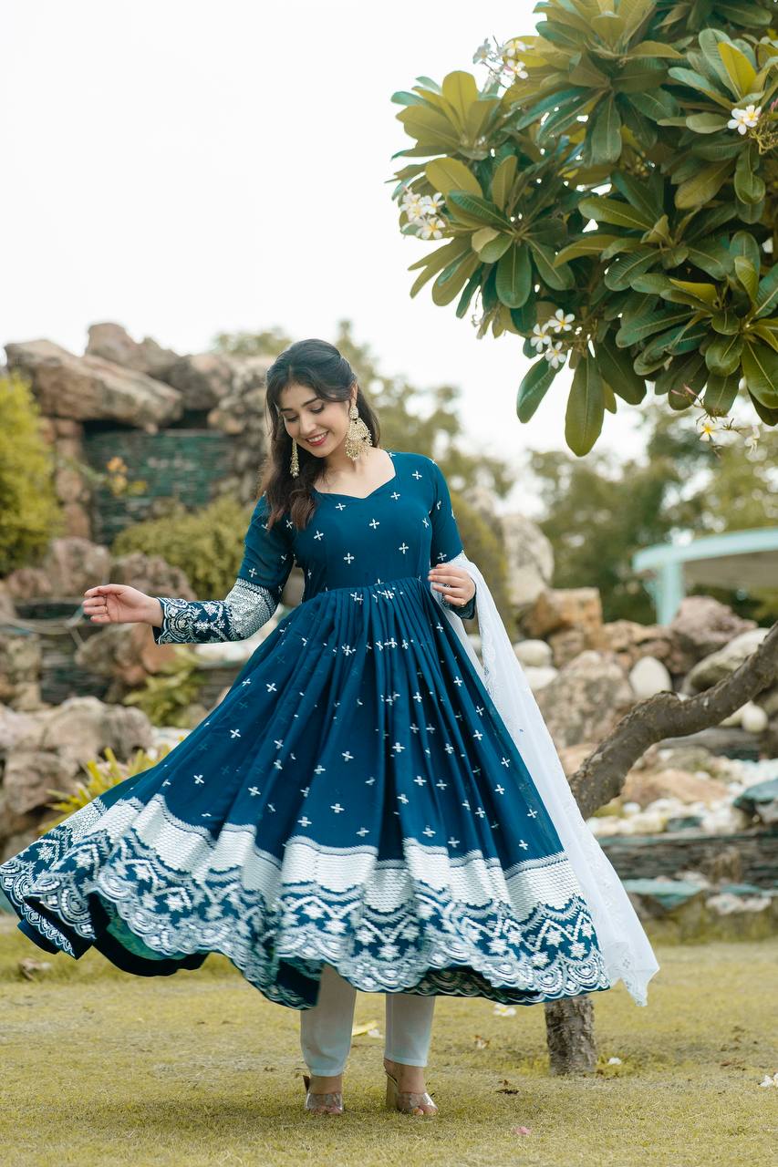 Yash Enterprise Navy Blue Fux Georgette With Emboidery Work Slwar Suits Stitched