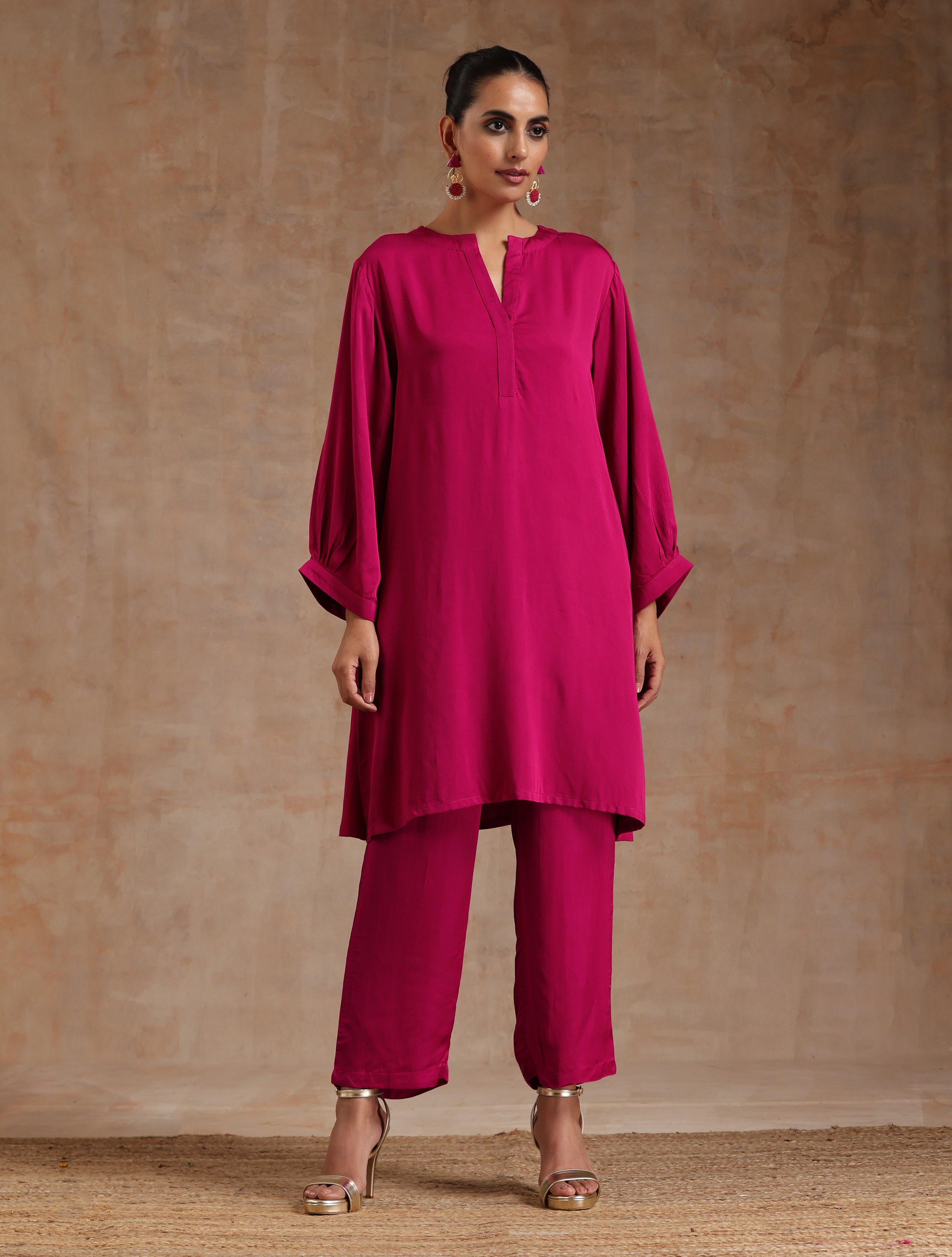 trueBrowns Pink Modal Satin Relax Co-ord Set
