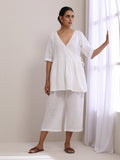 trueBrowns White Slub Texture Short Angrakha Co-Ord Set