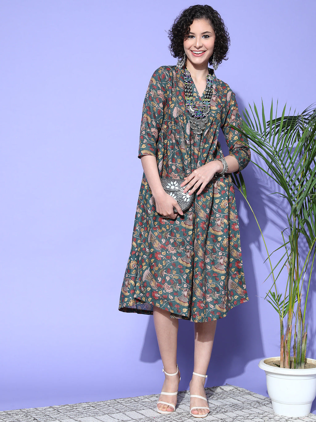 InWeave Women's Green Jaal Print Dress