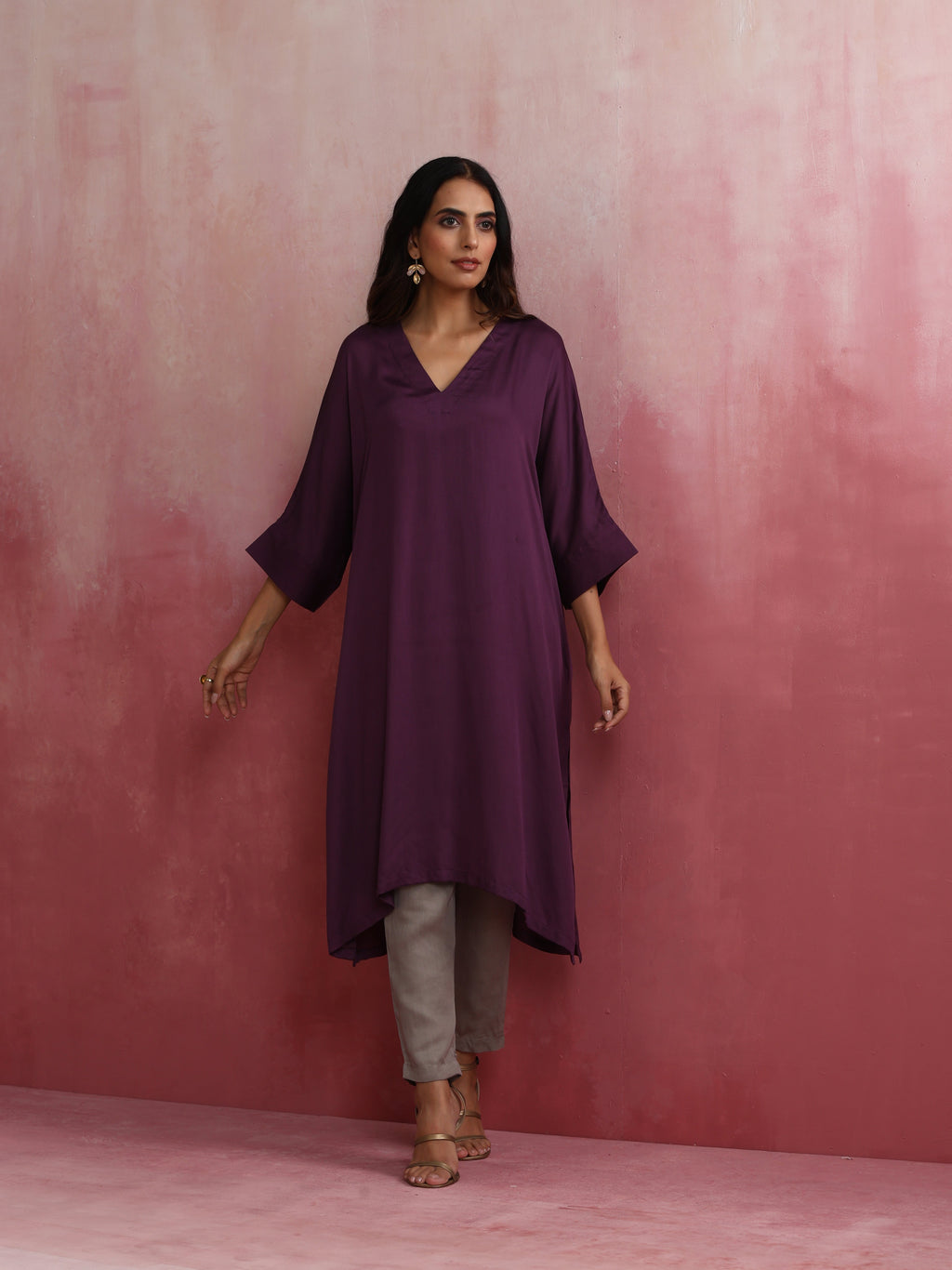 trueBrowns Purple Modal Kimono Kurta Set