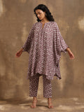 trueBrowns Dark Mauve Zig Zag Printed Silk Kaftan Co-Ord Set