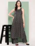 InWeave Women's Black Bandhej Print Raisa Back Detial Long Coords Set