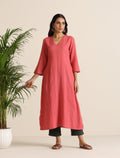 trueBrowns Coral Cotton Dobby Kurta Set